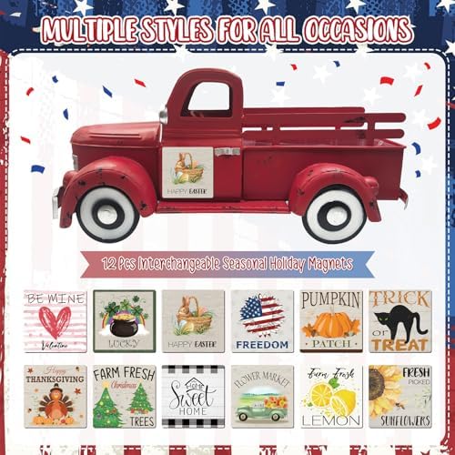 Apple Decor 13.4" Farmhouse Vintage Red Truck with 20 Magnets - Image 3