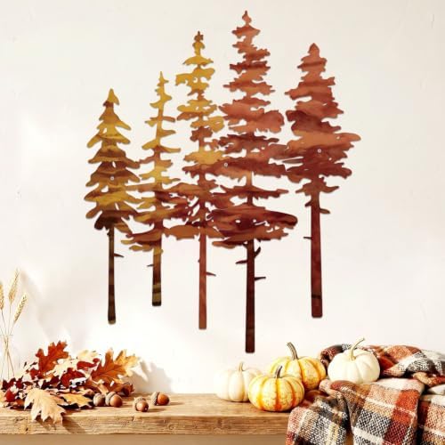 ESTART Metal Autumn Pine Tree Wall Art, Metal Tree Wall Decor - Image 2