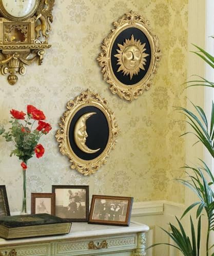 Putuo Decor Baroque Sun Moon Wall Decor Set, 2-Piece 3D Ovals Gold Resin Relief on Black Backing, Vintage Celestial Accent Wall Hanging Art for Living Room Bedroom Entryway Gallery - Image 5