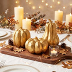 Gold Pumpkin Decor, 3Pcs Resin Pumpkin Figurines Fall Decoration for Home - Image 3