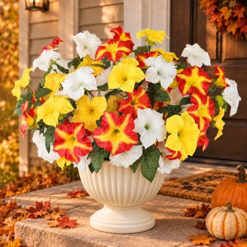 Uieke 24PCS Artificial Outdoor UV Resistant Faux Petunias Fake Fall Flowers by Uieke