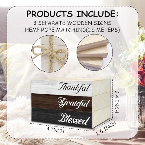 Decorative Books For Home Decor, Wood Book Stack For Table Decor, Thankful Grateful Blessed Decoration Books For Living Room Bookshelf Office, Thanksgiving Farmhouse Stacked Books Decoration (L76) - Image 2