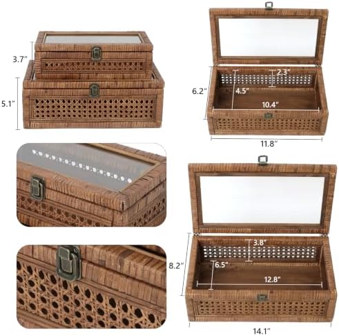 DECOR4SEASON Set of 2 Rattan and Cane Stacking Boxes,Brown,12"&14" - Image 3