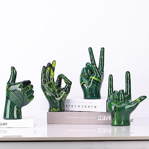 LCCCK Emerald Green Home Decor Peace Symbol Statue, Creative Hand Gesture Peace Sign Decor, Emerald Green Fingers Sculpture for Living Room Bedroom Coffee Table, Desktop, Bookshelf - Image 6