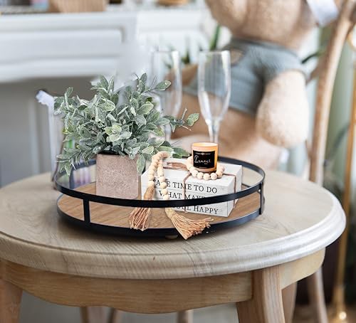 Defined Deco 12in Decorative Tray-Round Serving Tray with Metal Handle-Decorative Trays for Home Decor,Living Room Decor,Coffee Table Decor,Rustic Wooden Tray for Kitchen Table Decor,Dining Table. - Image 2