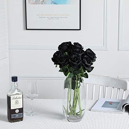 10pcs Black Roses Artificial Flowers, Realistic Faux Rose with Long Stem - Image 2