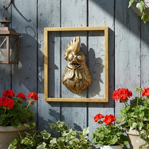 Newinhome Animal Heads Wall Decor (Includes Metal Frame) Resin Animals Sculptures Head Wall Hanging Decoration Gold vintage Wall Sculpture for Living Room Bedroom Office(Rooster) - Image 5