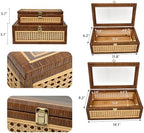 Set of 2 Stackable Rattan and Cane Display Boxes with Glass Lid,Brown - Image 4