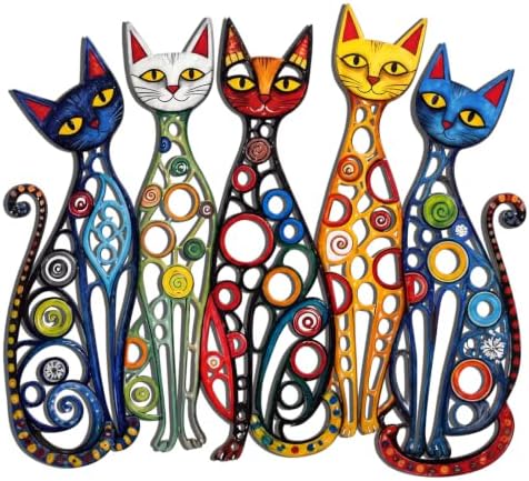 Wesiti Metal Cat Wall Art Decor Colorful Sculptures Mid Century 11.6x10.5 by Wesiti