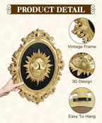 Putuo Decor Baroque Sun Moon Wall Decor Set, 2-Piece 3D Ovals Gold Resin Relief on Black Backing, Vintage Celestial Accent Wall Hanging Art for Living Room Bedroom Entryway Gallery - Image 3