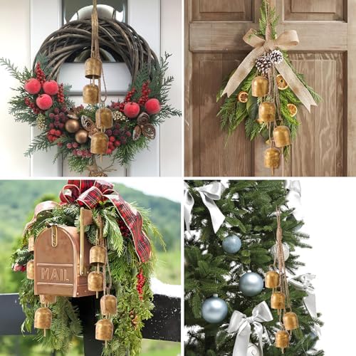 Hananona 2 Pcs Gold Vintage Bells with Hanging Rope, Decorative Metal Cow Bells for Weddings, Parties, and Christmas DIY Wreaths, Home Decor (2) - Image 6