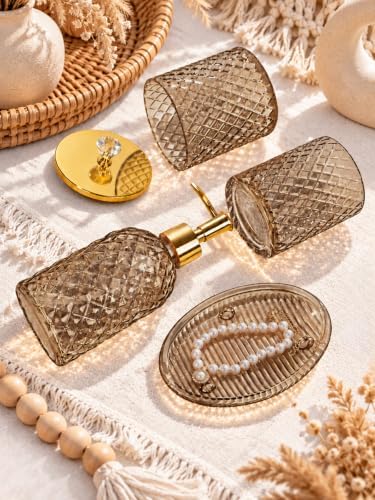 Haturi Glass Bathroom Accessories Set, Amber Brown Bathroom Set, 4 Pcs - Image 5