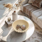 YMXYJM Large Decorative Bowl, Modern Handicraft Bowls for Home Decor, Decorative Fruit Bowl for Kitchen Counter, Ruffle Decor, Stylish Key Bowl for Entry Table, Artificial Travertine Beige - Image 3