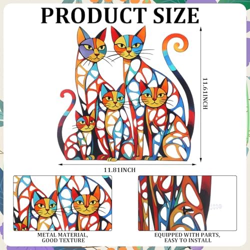 Wesiti Metal Cat Wall Art Decor Colorful Sculptures Mid Century 11.8x11.6 - Image 2