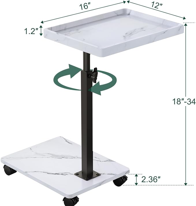 C Table End Table Adjustable Height, 360°Swivel TV Tray Table - Image 3