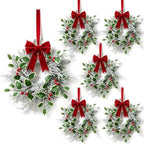 6 Pack Mini Christmas Hanging Wreaths Small Artificial Frosted Pine Cedar Wreaths with Red Berries Variegated Holly Leaves Faux Snowy Evergreen Wreath for Cabinets Front Door Window Porch Xmas Holiday by Unknown