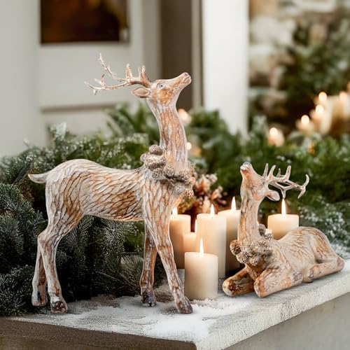DN DECONATION 2pcs Reindeer Christmas Figurines, Tabletop Christmas Decor - Image 2