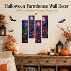 Retro Halloween Decor,4 Pcs Halloween Hanging Signs,Rustic Wood Wall Decor - Image 6