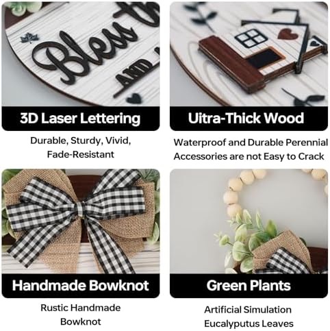 3D Bless This Home And All Who Enter Wooden front Door Signs，Door Decorations Hanging,Christian Jesus Home Porch Wall Decor，Spring Wreaths，Door Wreaths for Front Door Outside All Season - Image 3