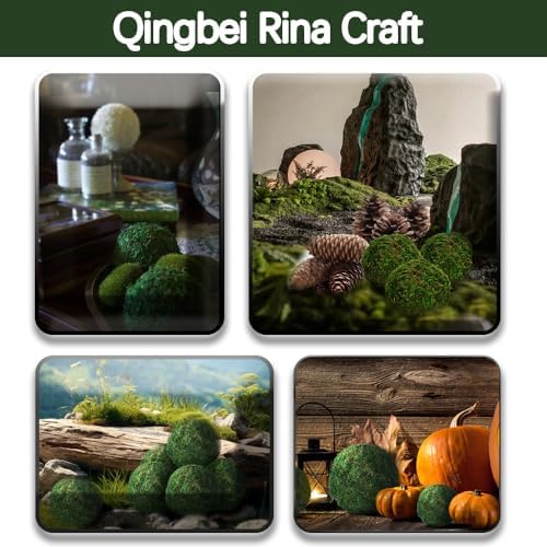Qingbei Rina Large Green Moss Balls Decorative(4"-Set of 6) - Image 4