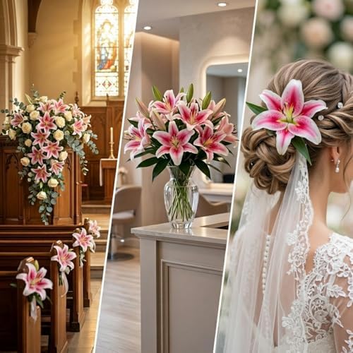 20PCS 6" Large Fake Lily Flower Heads, Realistic Stamens Artificial Flowers for Crafts Cake Wedding Decor (Dark Pink) - Image 7