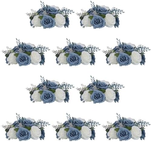 NUPTIO Flower Balls for Centerpieces, Dusty Blue & White Artificial Rose by Nuptio