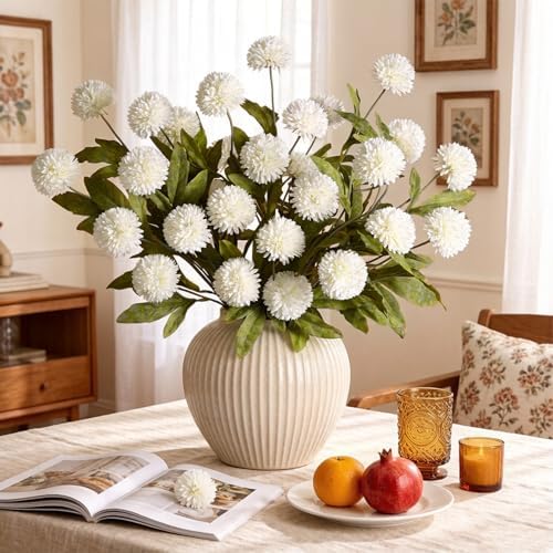 Waipfaru 12 Pcs Artificial Pompon Mums Faux Flowers for Vase, 27" Bulk Long Floral Fake Chrysanth Branches with Stems Vase Filler for DIY Bouquet Centerpieces, Indoor Home Decorations, No vase, Cream - Image 6