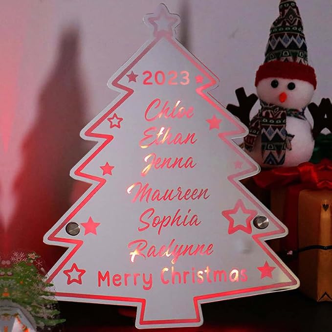 VEELU Personalized Custom Name Mirror LED Light Up, Christmas Tree Wall Decor - Image 3