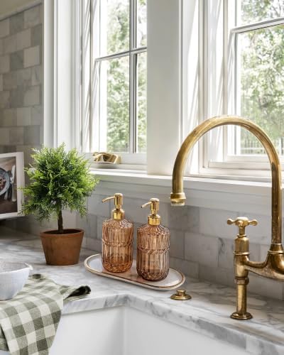 JASAI 18Oz Amber Glass Soap Dispenser with Gold RustProof Pump for Bathroom - Image 3