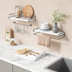Forbena White Floating Shelves for Bathroom Organizer Over Toilet, Bathroom Shelves Wall Mounted with Towel Rack, Corner Wall Shelf for Bedroom Decor Kitchen Storage (White-Dark Grey, Set of 2) - Image 4