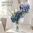 17.9" Blue Faux Flowers in Glass Vase Hydrangea Dahlias Bouquet Farmhouse - Image 7