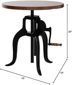 Carolina Chair & Table Adjustable Hand Crank 18" Wooden Top Rustic Side Table - Image 10