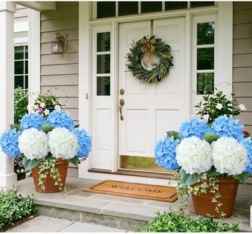2Pcs White/ 4Pcs Blue 20" Hydrangea Artificial Flowers Silk Large Faux Floral Lifelike for Office Party DIY - Image 4