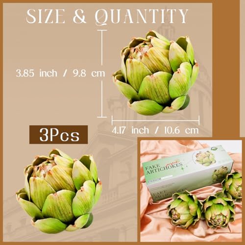 3 Pcs Large Faux Artichokes, Bowl Filler Decor for Home Kitchen - Image 2