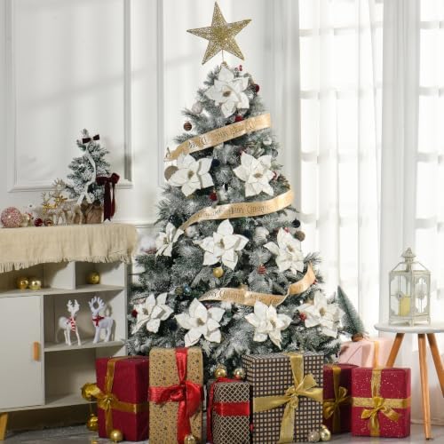 10 Pcs 9.4" Velvet Poinsettia Picks Glitter Artificial Christmas Flower Stems for Xmas Tree Wreath Garland Winter New Year Home Decoration, Cream White - Image 2