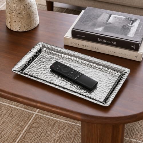 Monarch Abode Decorative Tray – 16-Inch Hand Hammered Nickel Finish Metal Bathroom Tray Countertop, Vanity Trays Organizer, Perfume Plate for Dresser, Kitchen Countertop Large Fruit Platter - Image 4