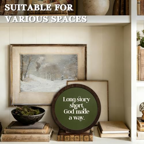 CFFJLHN Green Christian Bible Verse Wall Art Decor, Long Story Short God Made a Way Religious Scripture Round Hanging Wall Decor for Home Bedroom Living Room Church Prayer Room, 10x10 Inch - Image 6