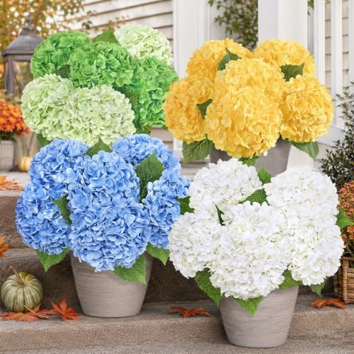 8 Pcs Real Touch Hydrangea Artificial Flowers, 21" Fake Flowers, Yellow - Image 7