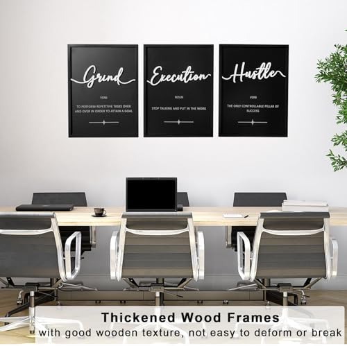 3D Wood Office Wall Art, Framed Grind Hustle Success Inspirational Wall Art, Motivational Wall Decor for Office Bedroom(Ready to Hang, 12x16 inches, Set of 3, Framed) - Image 4