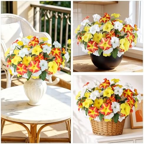 Uieke 24PCS Artificial Outdoor UV Resistant Faux Petunias Fake Fall Flowers - Image 4