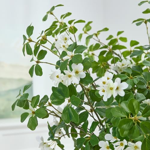 Heleze 3 PCS 43.3 Inch Artificial Greenery Stems Fake Branches with Leaves for Vase Faux Plants Silk Flowers for Home Decor Indoor Serenity Blossoms White - Image 4