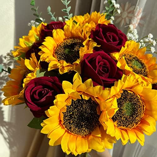 24PCS Fake Rustic Flowers Artificial Fall Sunflowers and Roses - Image 2