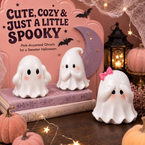 Cute Halloween Ghost Decor, 3-Piece Resin Figurines for Indoor Home Decor - Image 2