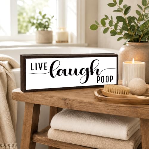 Bathroom Wooden Sign, Live Laugh Poop, Funny Farmhouse Bathroom Wall Decor, Humorous Solid Wood Walls Accent for Guest Bath Display, Modern Bathrooms Wall Sign, Bathrooms Decor Gift, 9.5 x 3.1 Inches - Image 5