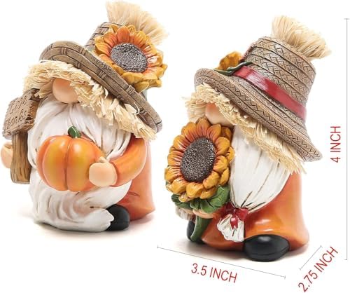 Hodao Fall Decorations for Home - Thanksgiving Gnome Figurines with Sunflower and Pumpkin, Resin Harvest Autumn Decor, Rustic Holiday Accent, for Family, Friends and Housewarming - Image 2