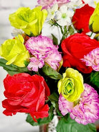 Admired by Nature 2 pcs 24 Stem Artificial Flowers Roses Carnation Mixed Bush Spring Faux Flower Indoor Wedding Home Decor, Cemetery Decorations for Grave, Red, Kiwi, Lavender - Image 4