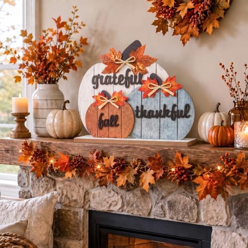OLANRUN Fall Decor, Thanksgiving Fall Decorations for Home, 3Pcs Wooden Autumn Pumpkin Decor Sign, Farmhouse Thanksgiving Table Decorations Indoor for Office Living Room Bedroom Mantel Kitchen - Image 4