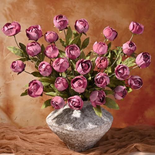 Waipfaru 6 Pcs Faux Peonies Artificial Flowers for Vase, 27"- Warm Pink by Waipfaru