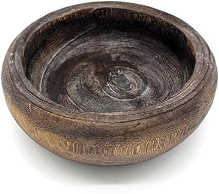 CVHOMEDECO. Primitives Solid Wood Functional and Collectible Bowl Vintage Round Hand Carved Wooden Bowl Rustic Treenware Artworks for Serving Nuts Snacks Fruits or Accent Decor, 9 Inch - Image 2
