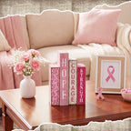 Lineshading 4 Pcs Breast Cancer Awareness Table Decor Pink Wooden Book Sign - Image 3